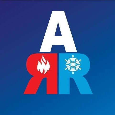 Logo with white letter A above red and blue letters R, red has fire icon, blue has snowflake.