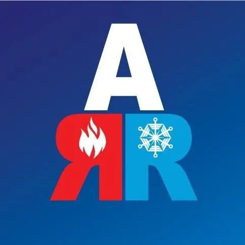 Logo with white letter A above red and blue letters R, red has fire icon, blue has snowflake.
